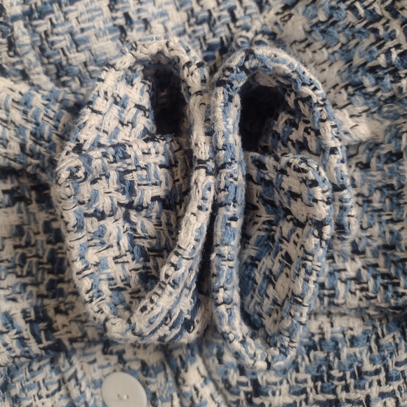 Zara Blue Plaid Tweed Textured Weave Relaxed Fit Overshirt Blazer Jacket Large - Picture 12 of 16